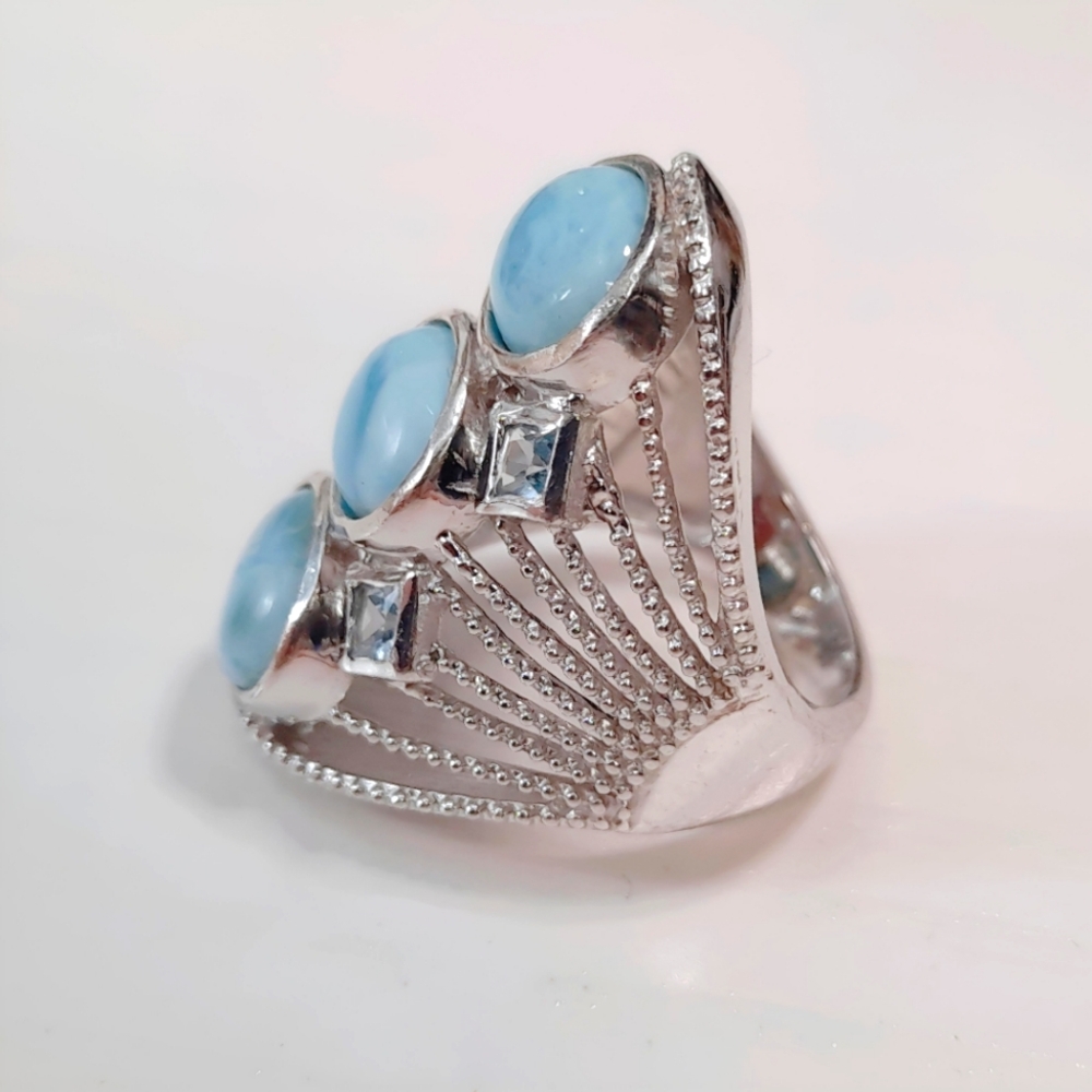 Sterling Silver Larimar Blue Topaz Openwork Filigree Ring SIZE 8 (Please Read) - Picture 4 of 13